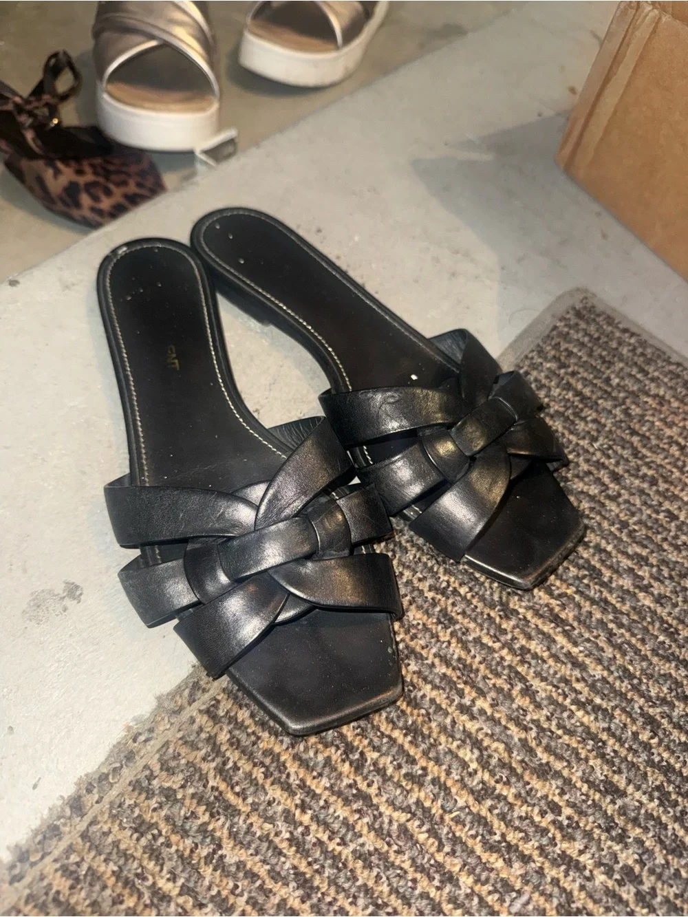 Saint Laurent Women's Black Braided Slide Sandals - Picture 1 of 2